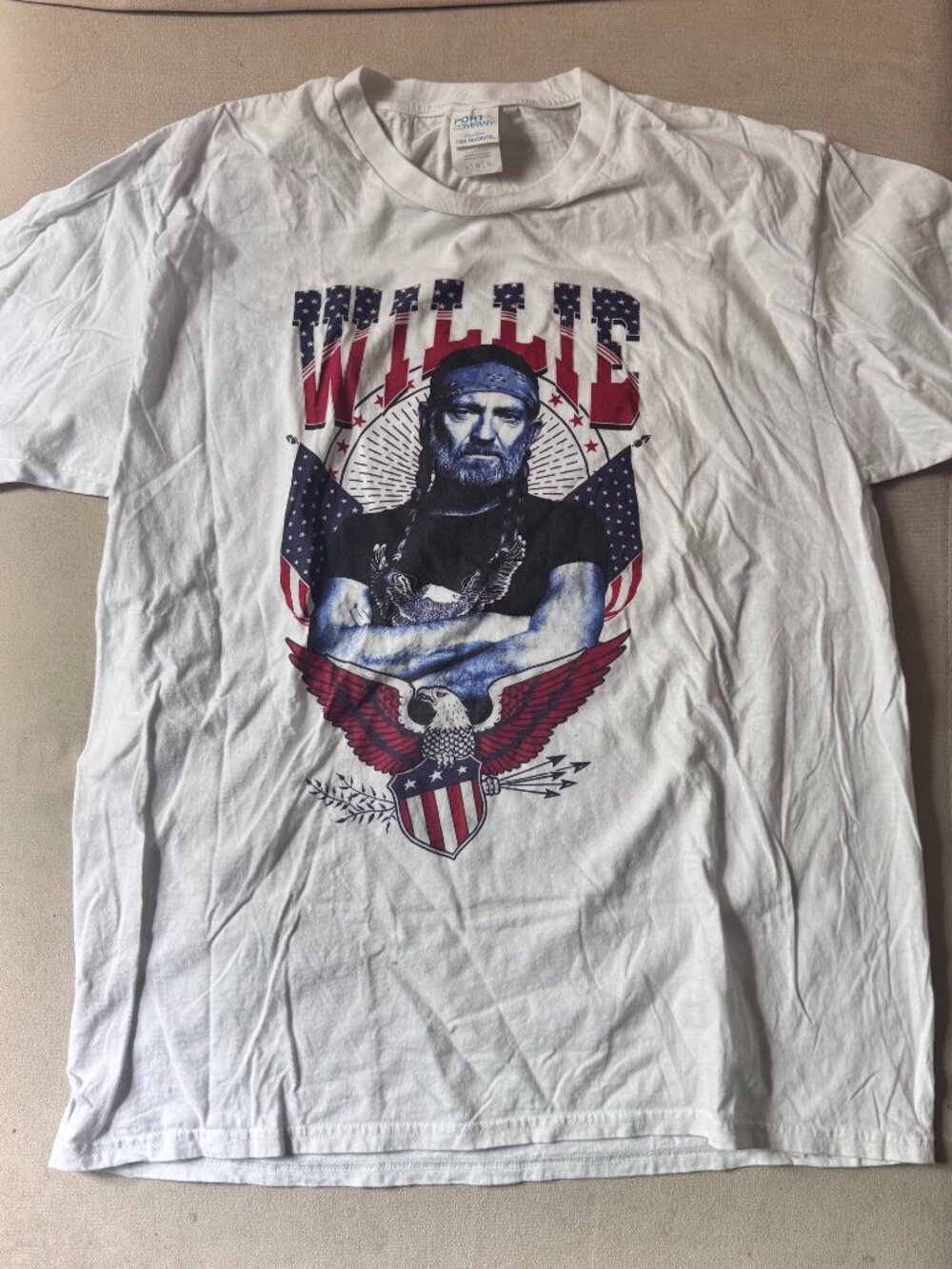 Willie Nelson T-Shirt Men's Size Large AMERICANA EAGLE White